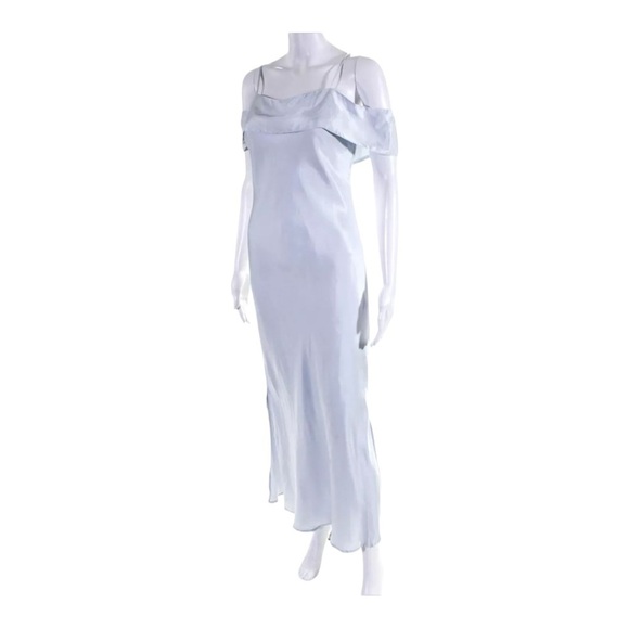 BARDOT x Revolve Light Blue Cold Shoulder Satin Midi Slip Dress Size 4 NWT - Picture 7 of 11
